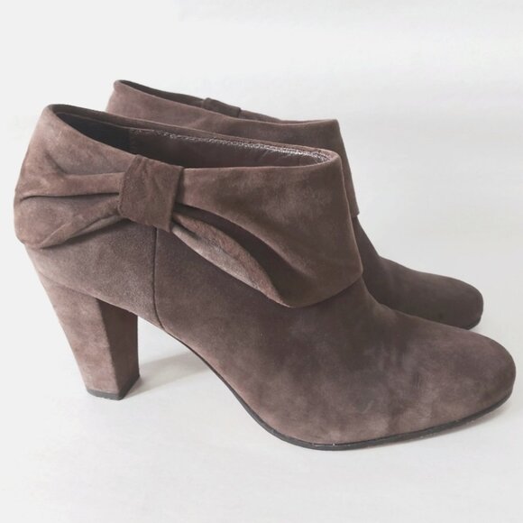 Kate Spade New York Ankle Boots Size  8 Bison Dark Brown Suede Bow Cuff Comfort - Picture 3 of 14